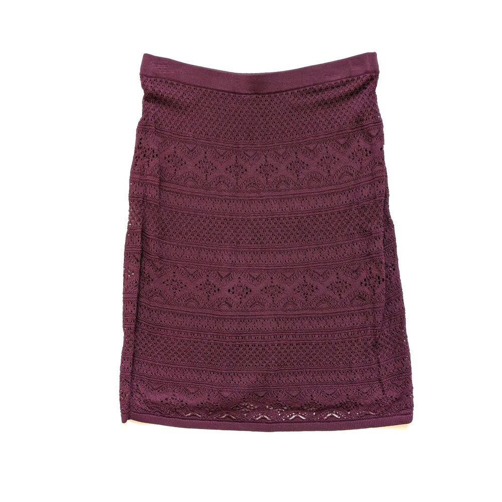 White House Black Market Cabernet Purple Pointelle Knit Sweater Pencil Skirt S